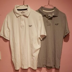Lot 2 Hollister Men's Classic White and Gray Polo Shirts Advanced Stretch Used